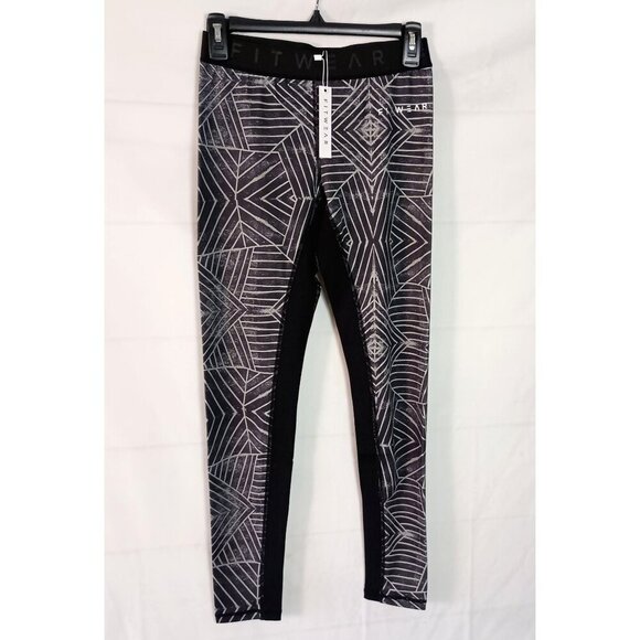 Fitwear NZ Black Geometric Yoga Leggings S NWT Compression Running CrossFit Gym - Picture 2 of 7